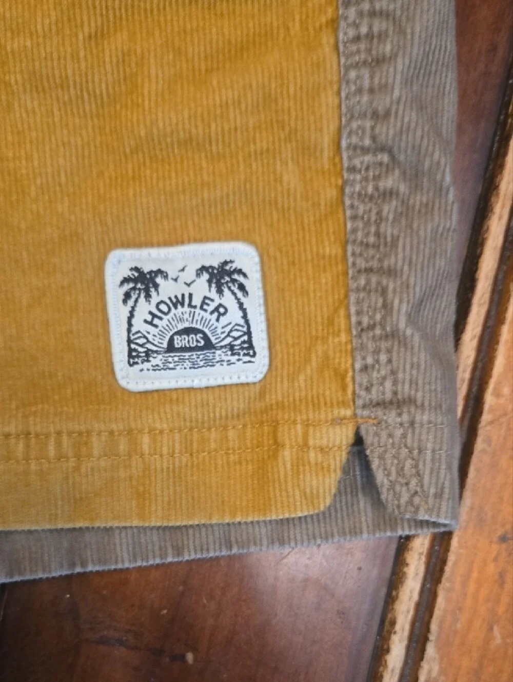 Howler Brothers Two-Tone Corduroy Shorts in Mustard and Taupe